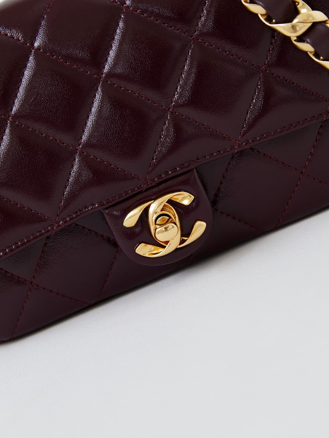 CHANEL 24B SMALL FLAP BAG AS5123 Burgundy