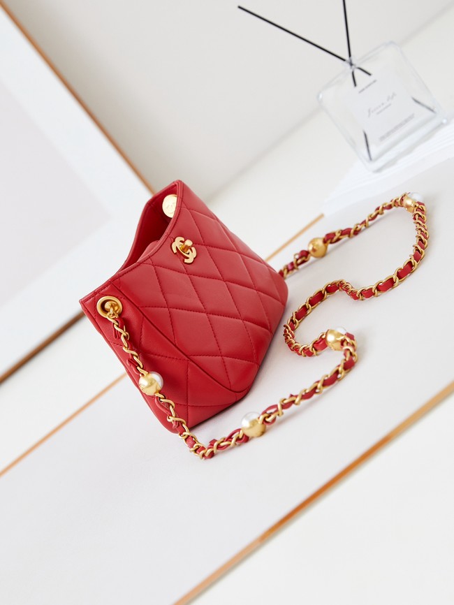 Chanel HOBO HANDBAG Lambskin & Gold-Tone Metal AS4948 red