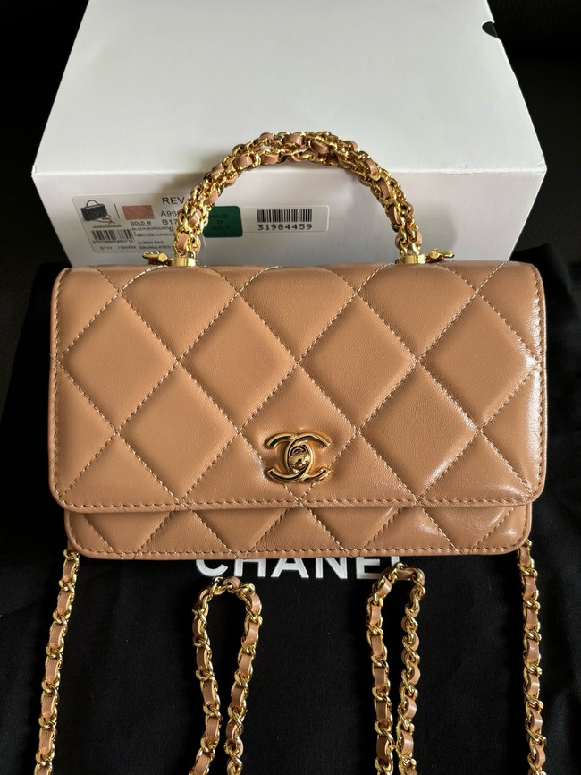 CHANEL FLAP PHONE HOLDER WITH CHAIN AP4167 Dark Beige