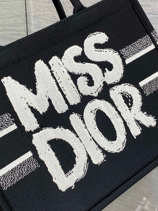 Medium Dior Book Tote Black and White Miss Dior Graffiti Embroidery M1296ZEZ