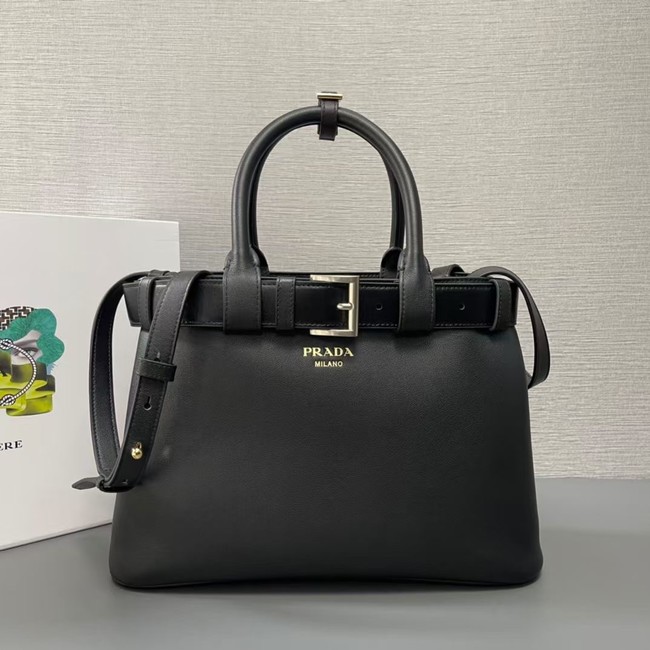 Prada Buckle medium leather handbag with belt 1BA434 Black