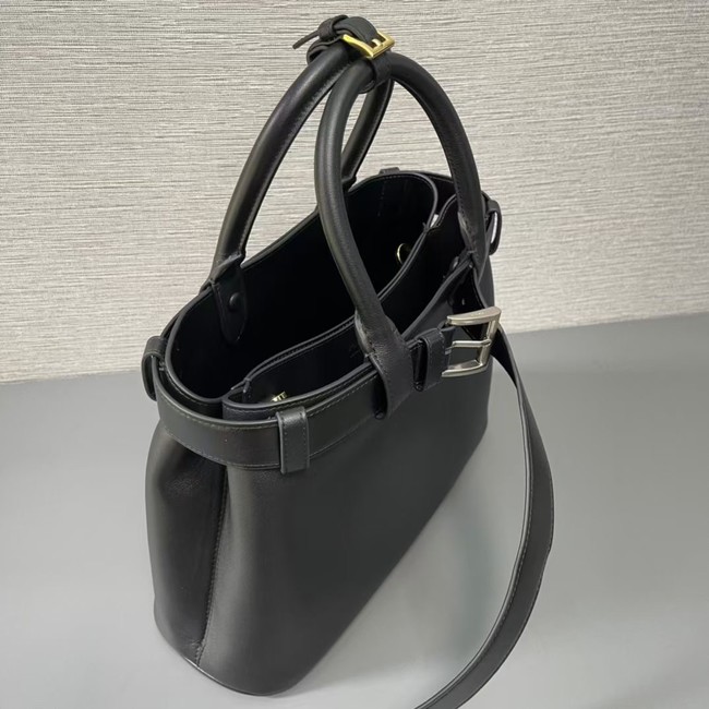 Prada Buckle medium leather handbag with belt 1BA434 Black