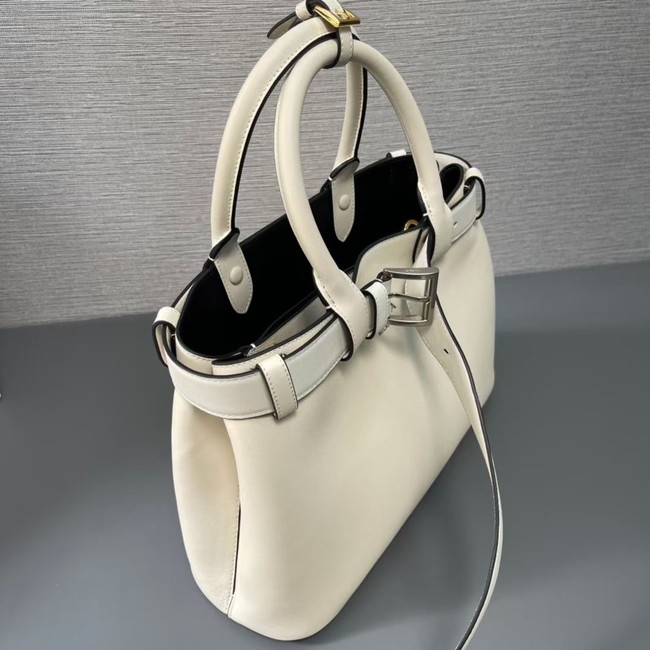 Prada Buckle medium leather handbag with belt 1BA434  White&Black