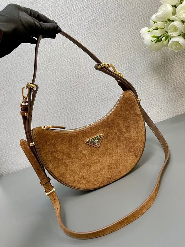 Prada Arque suede shoulder bag 1BC194 Cocoa Brown