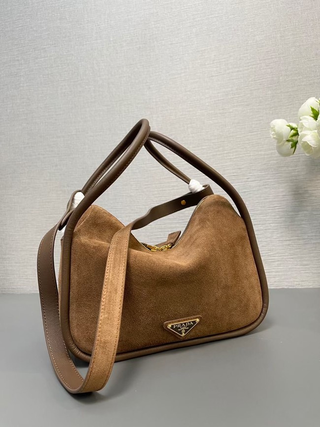 Prada Darling suede handbag 1BA451 Cocoa Brown