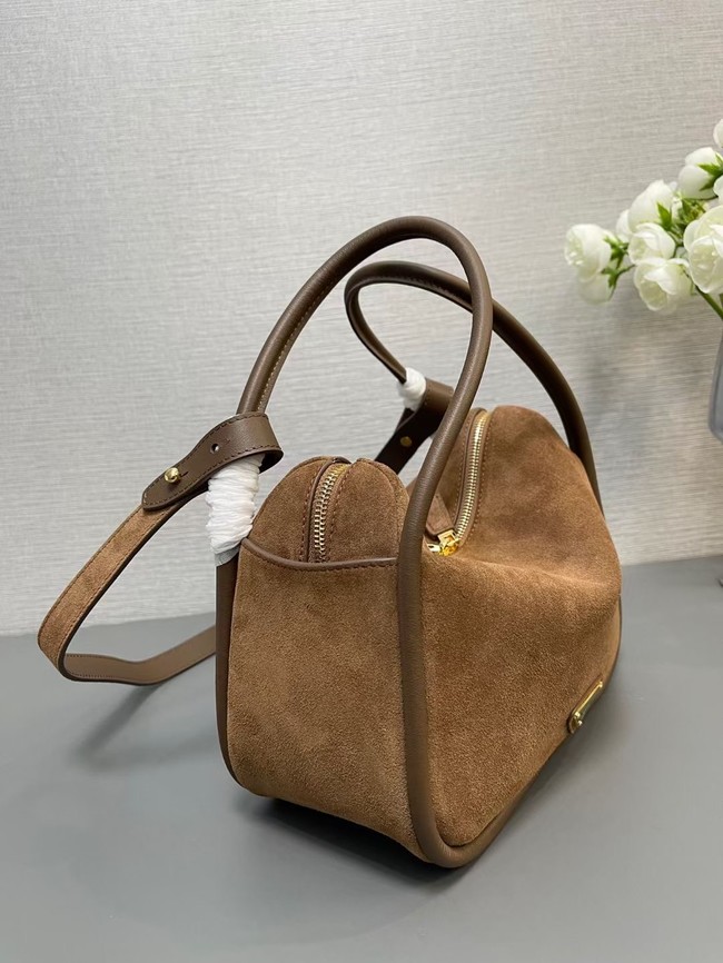 Prada Darling suede handbag 1BA451 Cocoa Brown