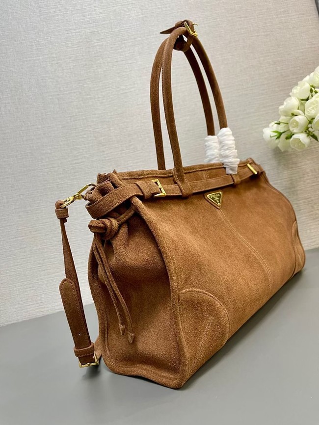 Prada Large suede handbag 1BA433 Cocoa Brown