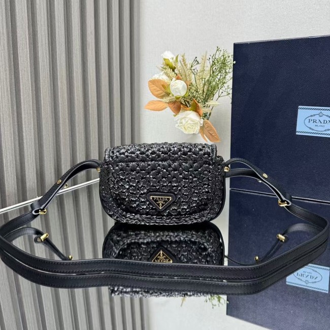 Prada Leather weave shoulder bag 1BD362 black