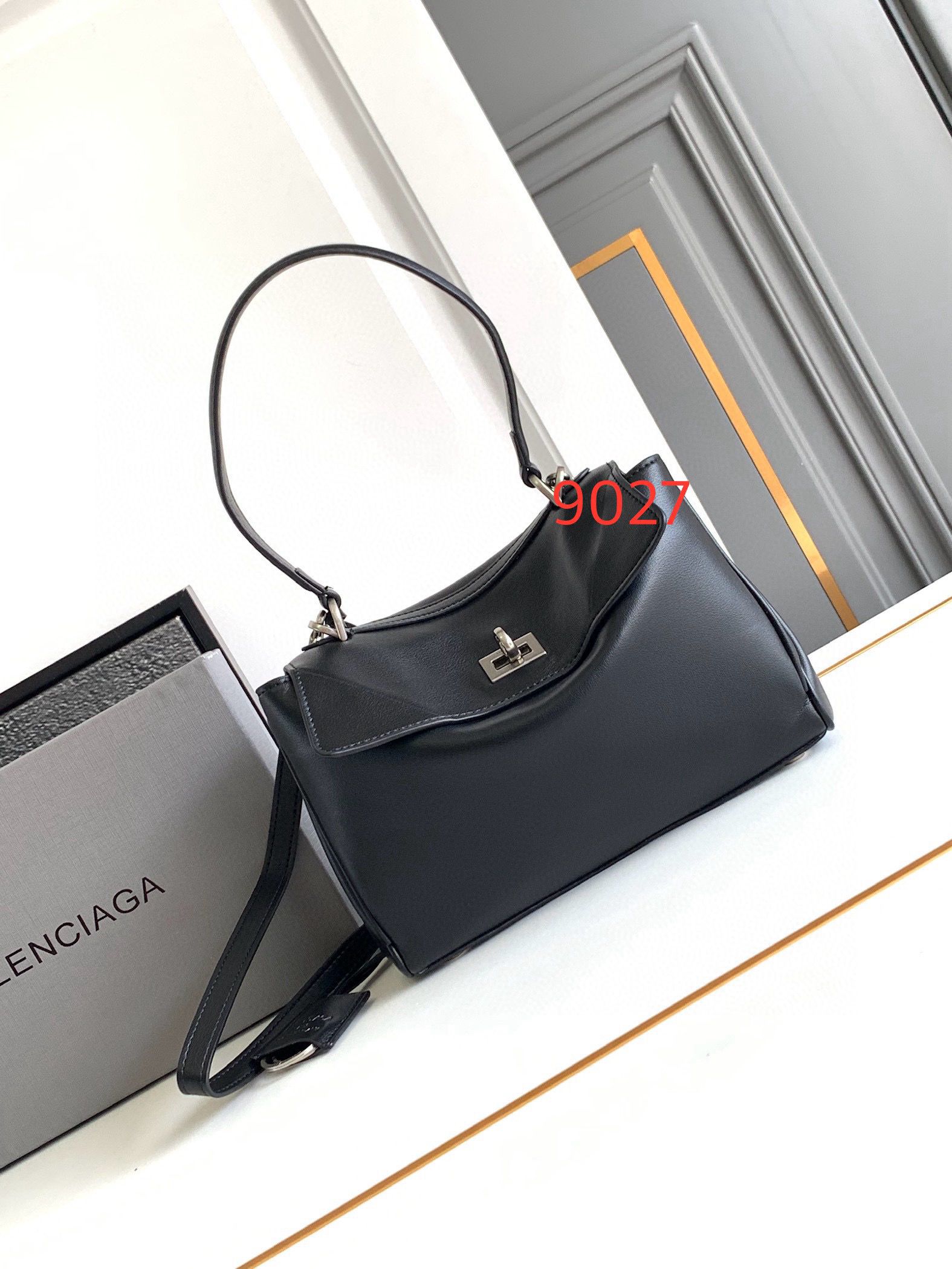 Balenciaga Rodeo Mini Handbag in black smooth calfskin 9027 aged-silver hardware 