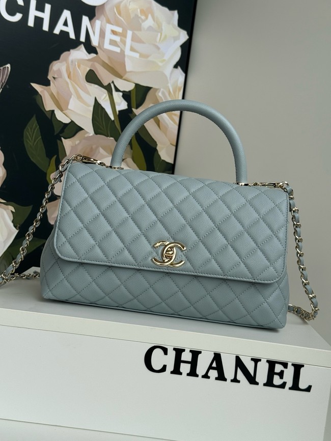 Chanel LARGE FLAP BAG WITH TOP HANDLE A92991 light blue