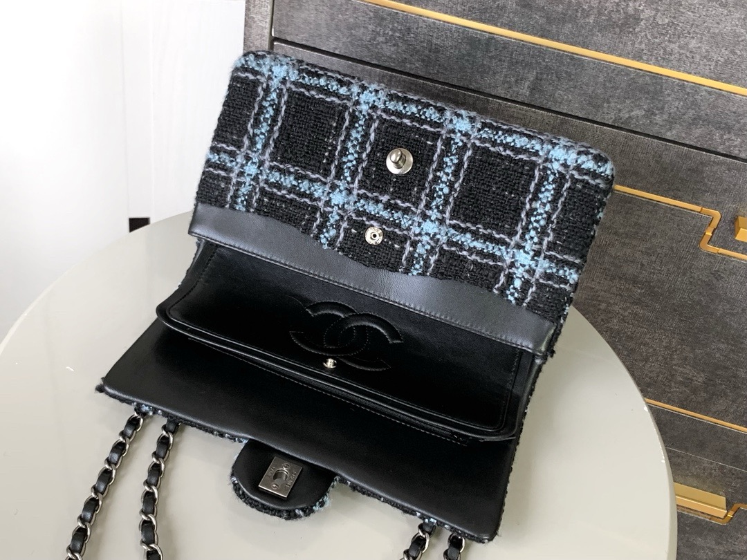 Chanel CLASSIC 11.12 HANDBAG 1112 Black& Light Blue & Gray