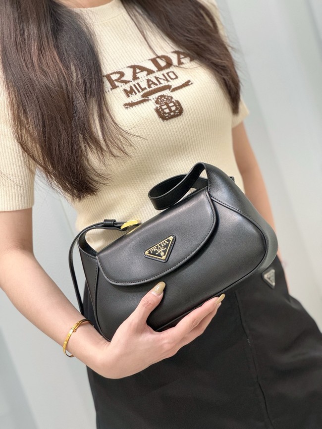 Prada Arque leather shoulder bag with flap 1BD365 black