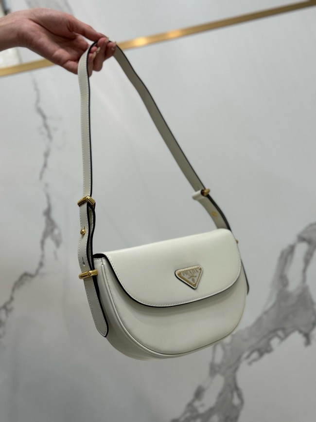 Prada Arque leather shoulder bag with flap 1BD365 white