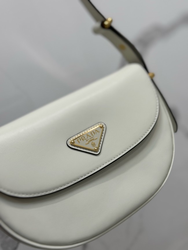 Prada Arque leather shoulder bag with flap 1BD365 white