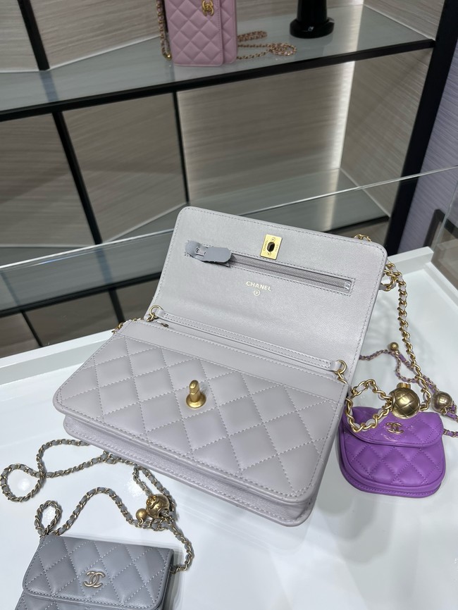 Chanel CLASSIC WALLET ON CHAIN AP1450 gray