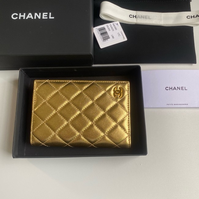 Chanel Leather & Gold-Tone Metal Wallet B80385 gold