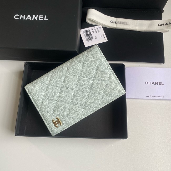 Chanel Calfskin Leather & Gold-Tone Metal Wallet B80385 light green