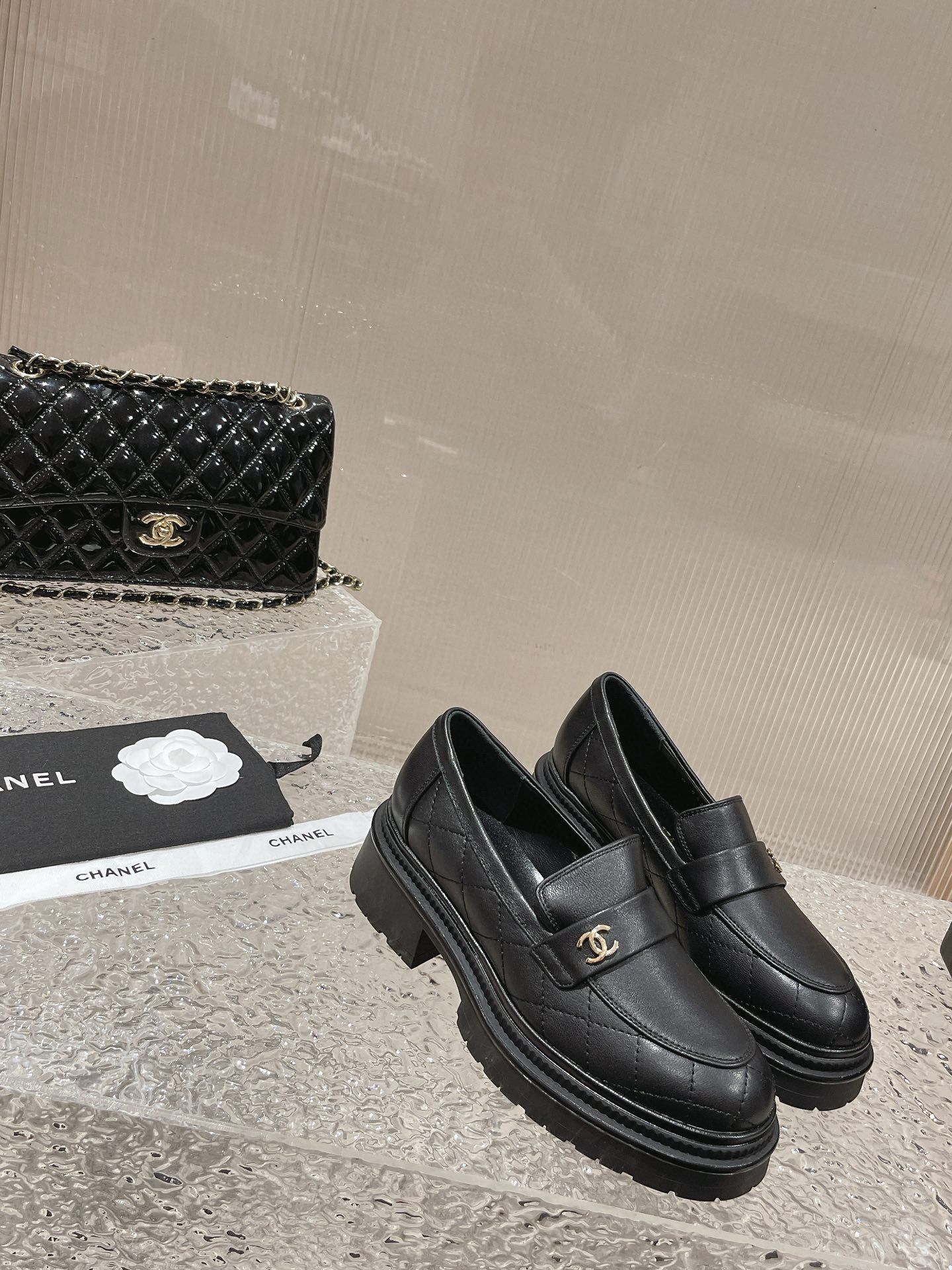 Chanel Loafers Shoes 45MM Heels 55880 Black