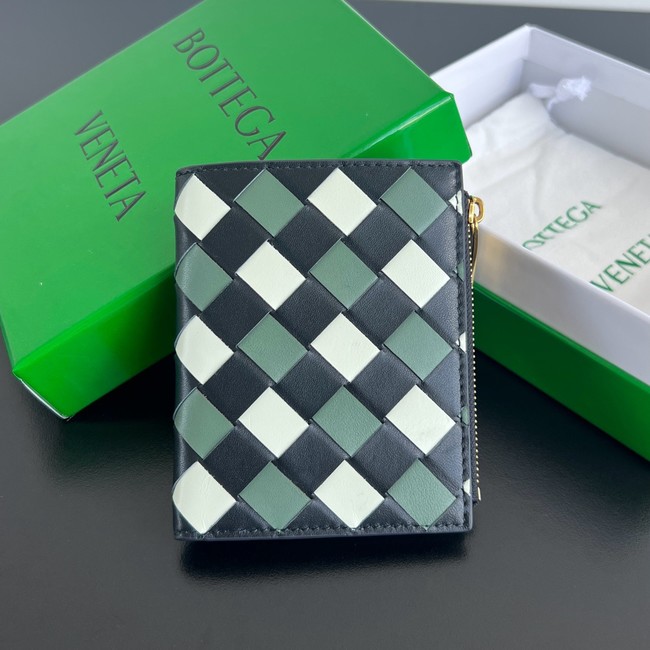 Bottega Veneta Intrecciato Small Bi-Fold Wallet 742330 green&white&black