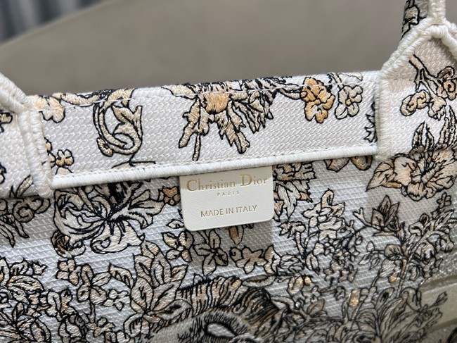 Medium Dior Book Tote Latte Embroidery with Gold-Tone Millefiori Unicorn Motif M1296ZEDP