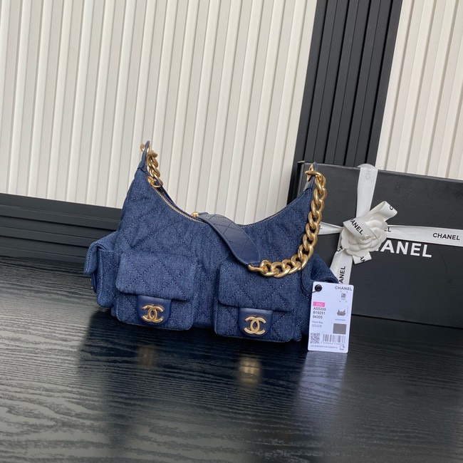 Chanel MAXI HOBO BAG Washed Denim AS5338 dark Blue