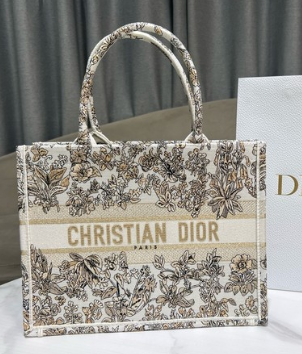 Medium Dior Book Tote Latte Embroidery with Gold-Tone Millefiori Unicorn Motif M1296ZEDP