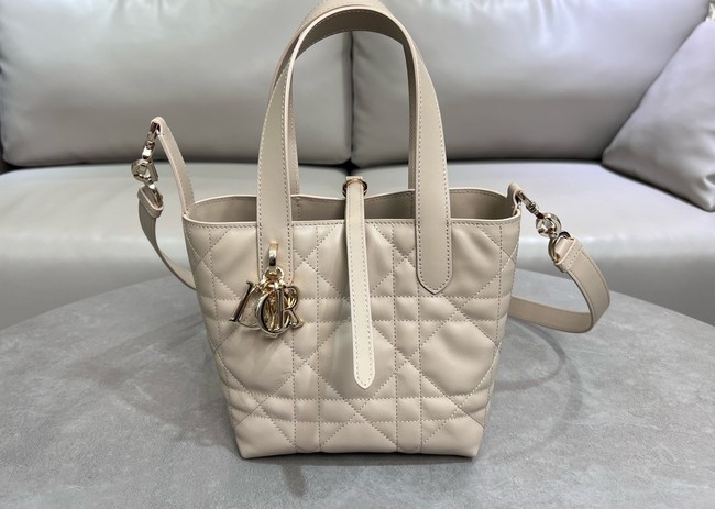 Small Dior Toujours Vertical Tote Bag Beige Macrocannage Calfskin M2835OSNW