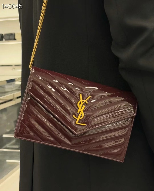 Saint Laurent CASSANDRE ENVELOPE CHAIN WALLET IN PATENT LEATHER 7429200 DARK RED WINE