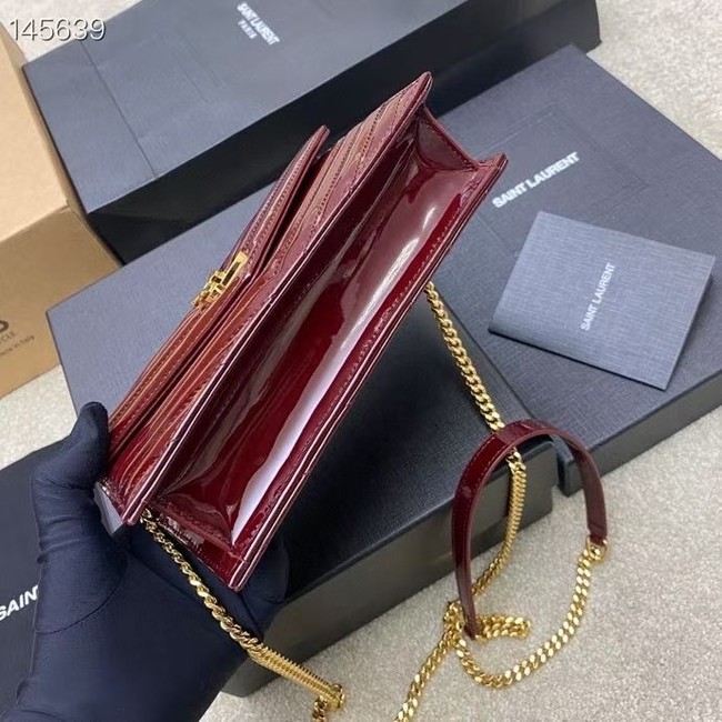 Saint Laurent CASSANDRE ENVELOPE CHAIN WALLET IN PATENT LEATHER 7429200 DARK RED WINE