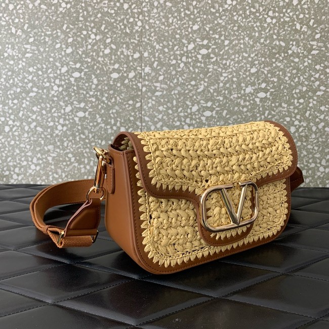 VALENTINO VLOGO SIGNATURE RAFFIA Shoulder Bag 0356 brown