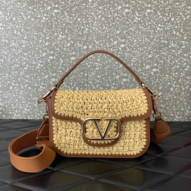 VALENTINO VLOGO SIGNATURE RAFFIA Shoulder Bag 0356 brown