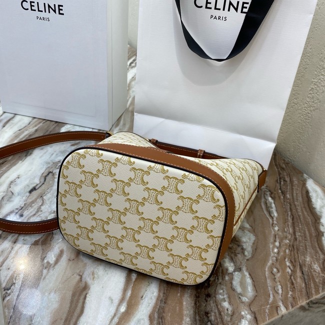 Celine SMALL BUCKET IN TRIOMPHE CANVAS AND CALFSKIN 191442 WHITE