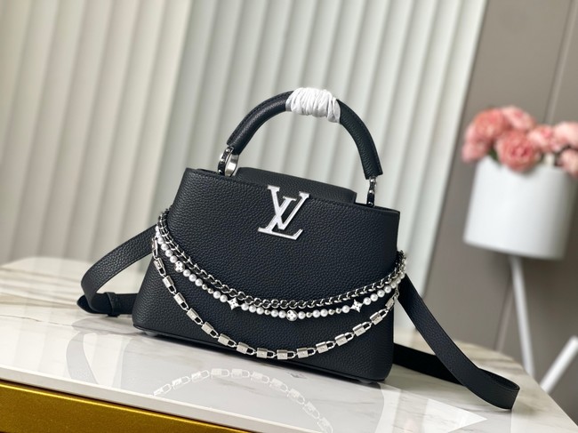 Louis Vuitton Ostrich Capucines BB M12345 black&Silver-toned