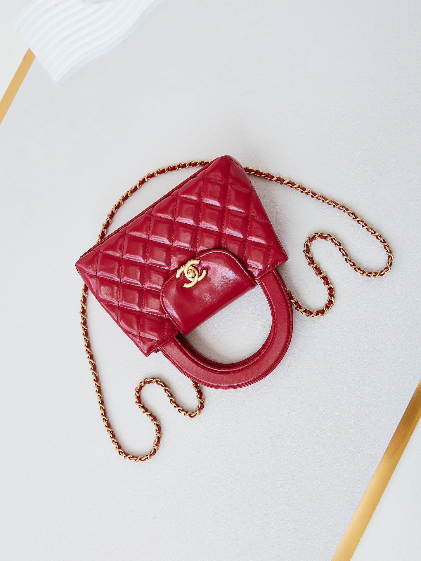 Chanel 23k Vintage Kelly Original Leather Top Handle Bag AS4416 Red