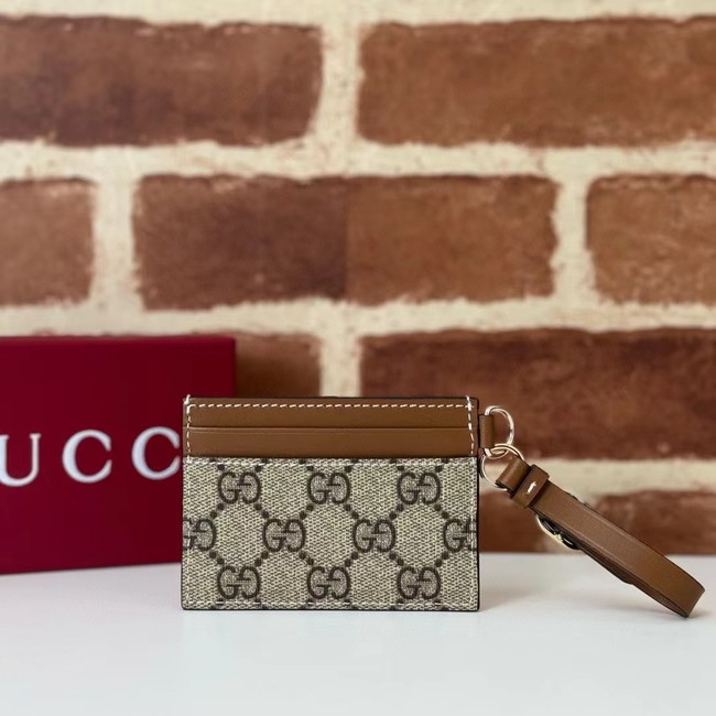 Gucci GG EMBLEM CARD CASE WITH STRAP 819121 Brown