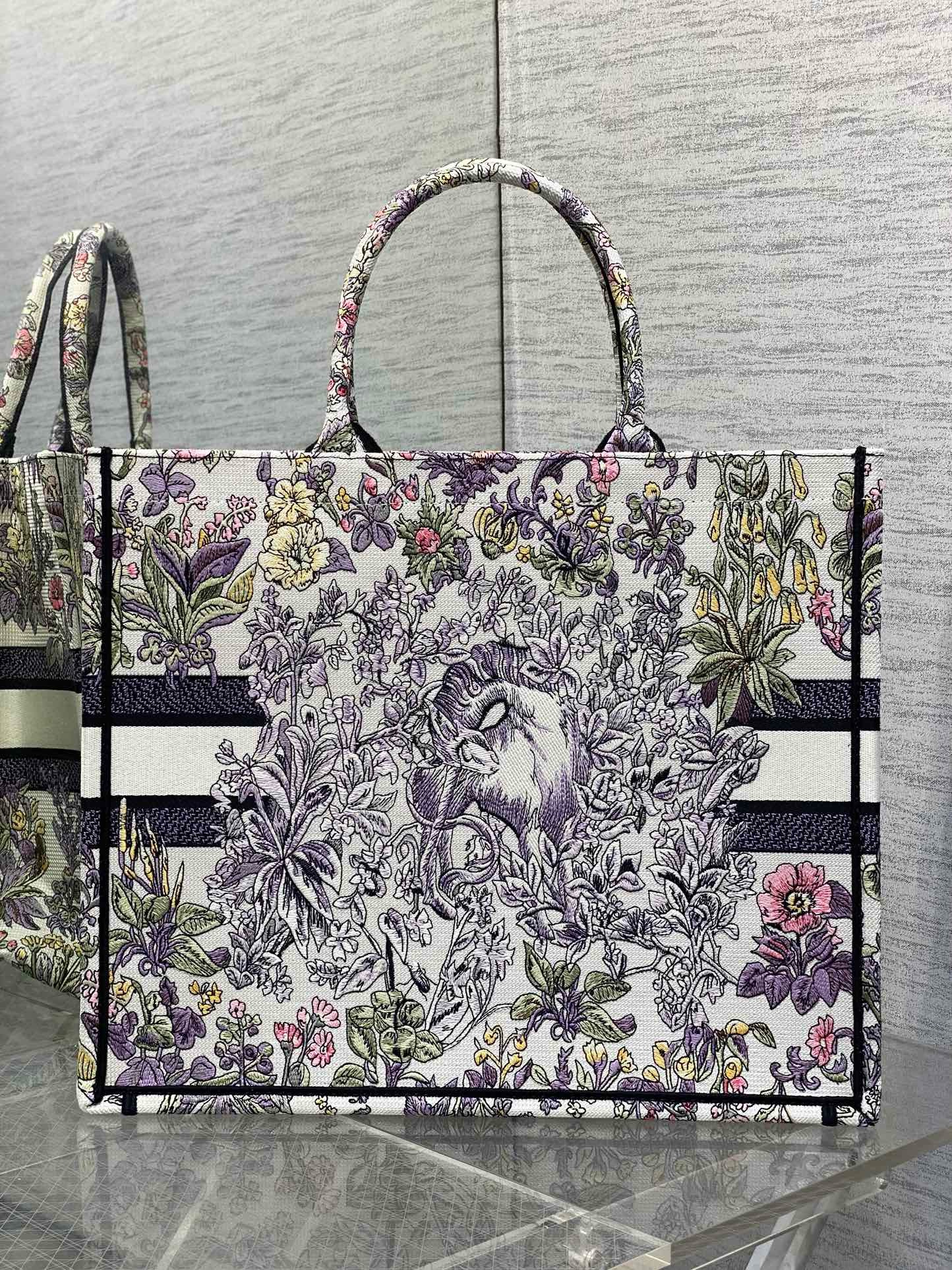 Large Dior Book Tote Embroidery Toile de Jouy Papillon Embroidery M1286ZEDX