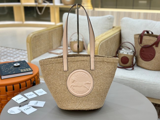 CHLOE Woven Raffia Slit Mini Tote Bag 11265 pink