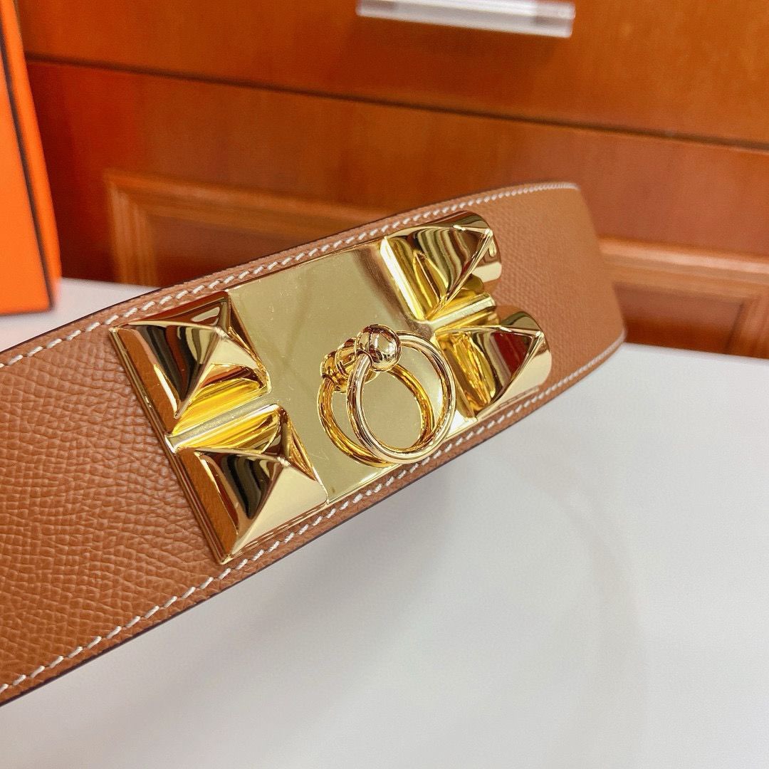 Hermes Epsom calfskin leather belt 66055 brown Hermes Epsom calfskin leather belt 66055 brown