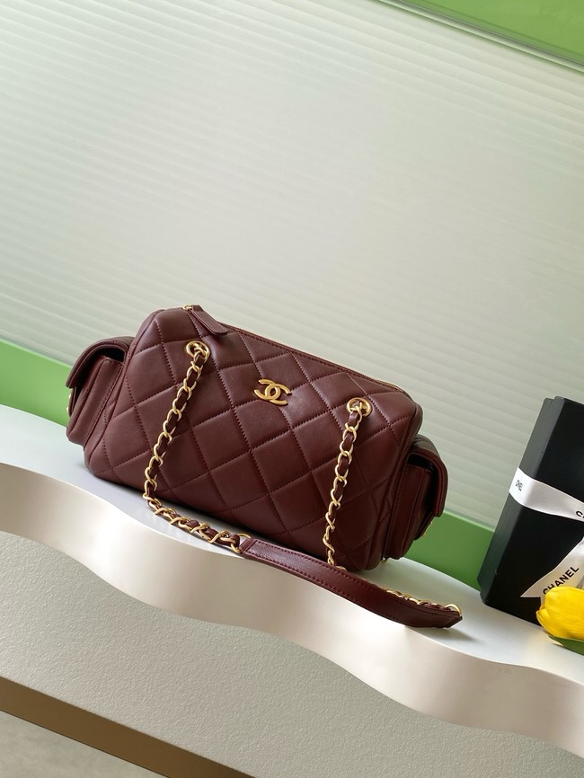 CHANEL Small Bowling Bag Lambskin AS5792 burgundy