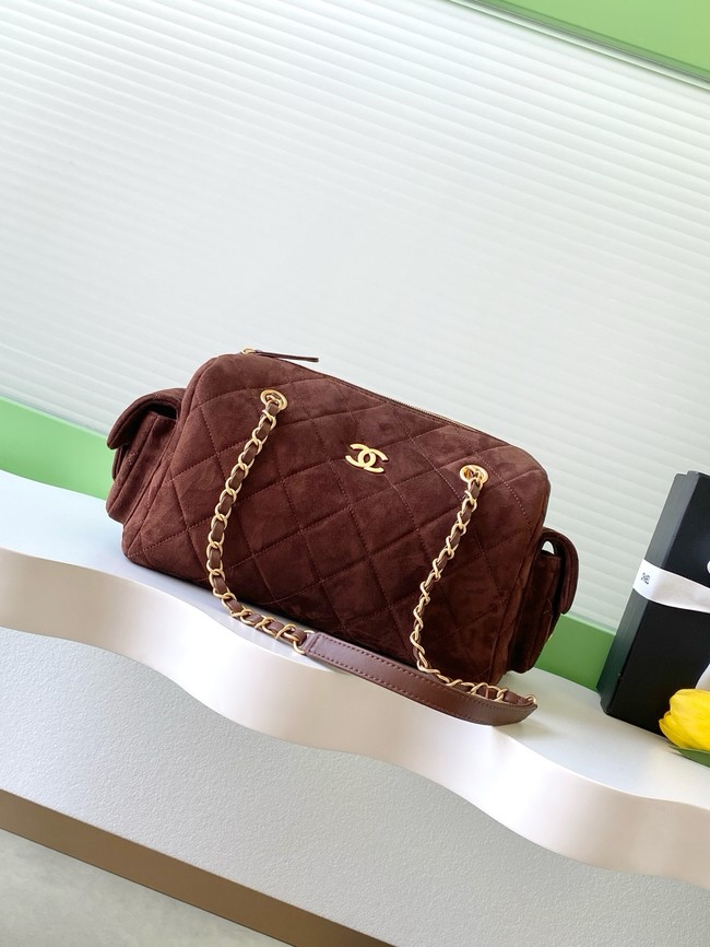CHANEL Small Bowling Bag Suede AS5791 burgundy
