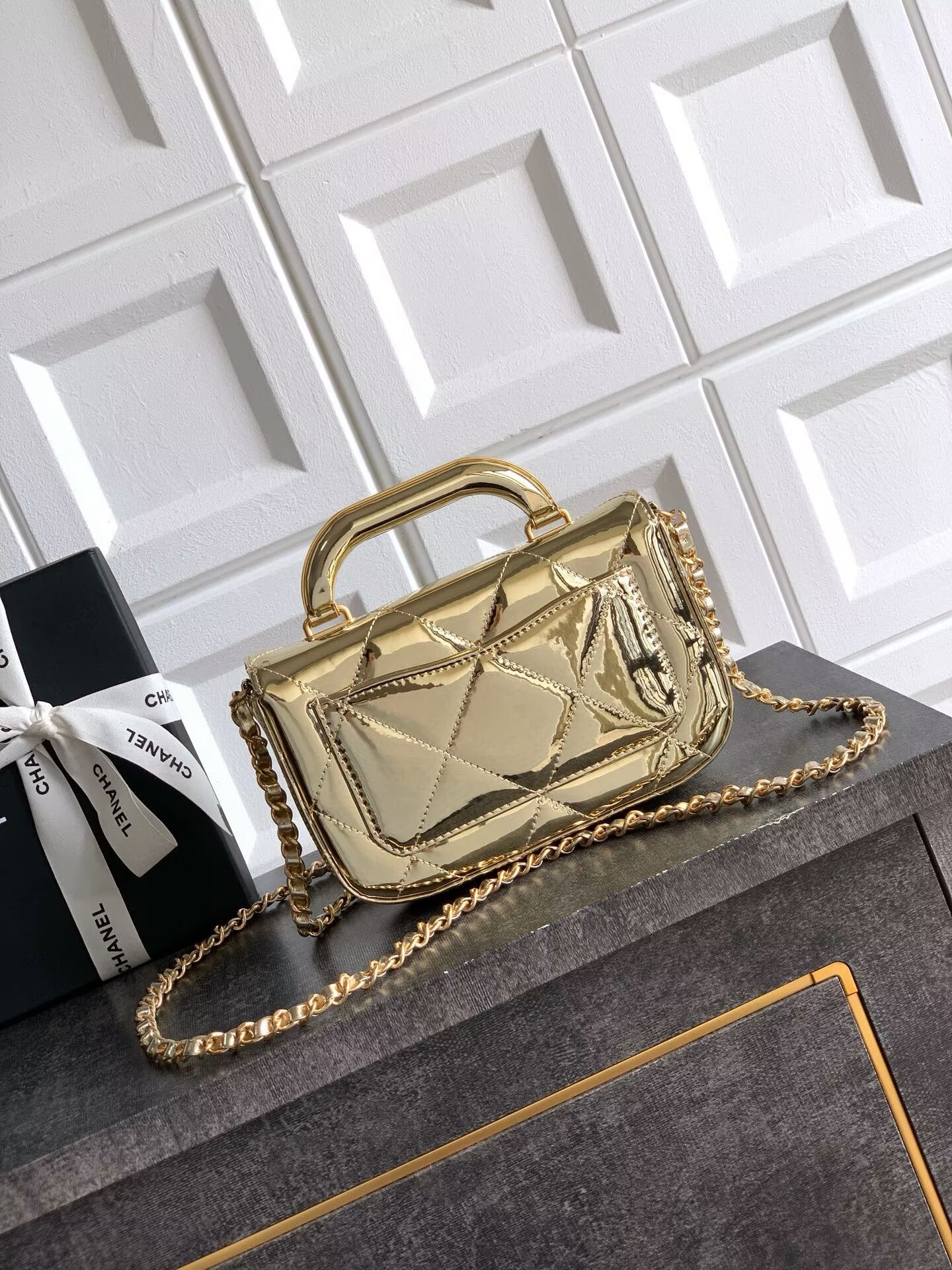 Chanel 25K Original Patent Leather Top Handle Bag  A6320 Gold