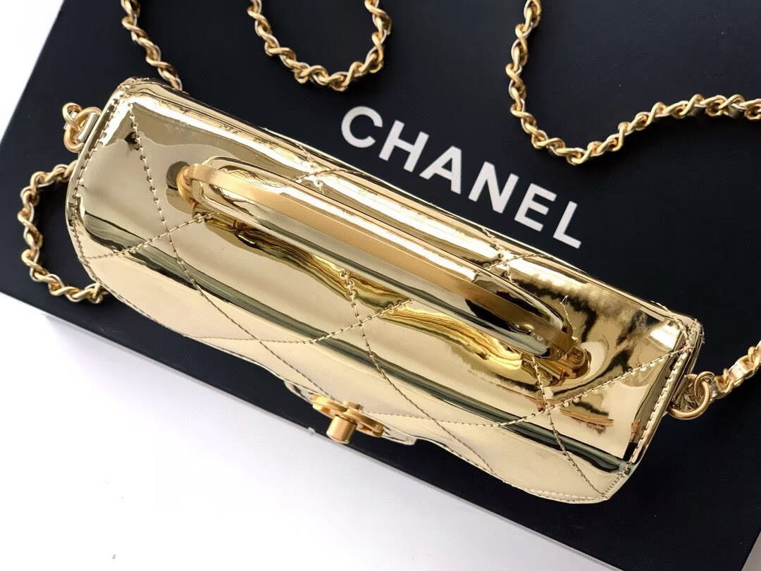 Chanel 25K Original Patent Leather Top Handle Bag  A6320 Gold