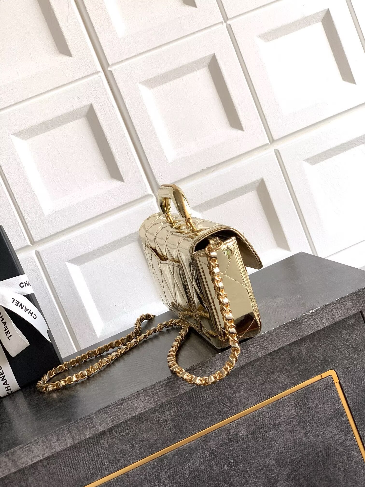 Chanel 25K Original Patent Leather Top Handle Bag A6321 Gold