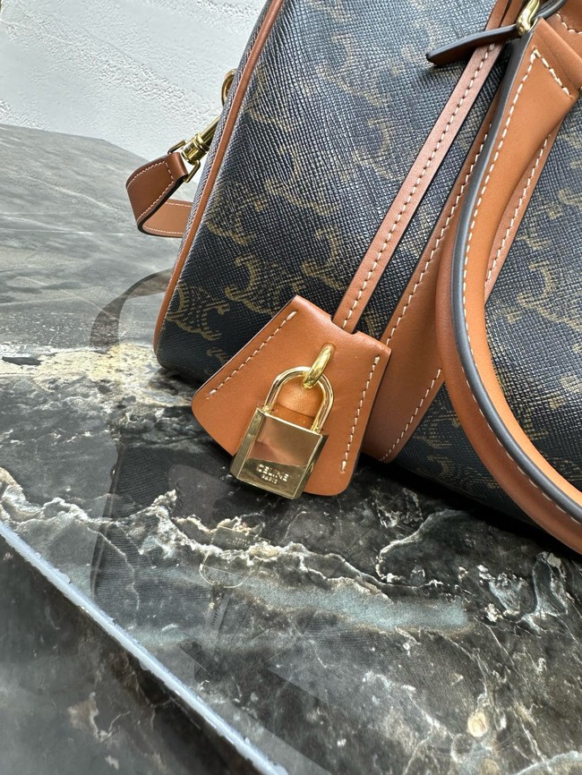 Celine MEDIUM BOSTON IN TRIOMPHE CANVAS AND CALFSKIN 121323 TAN