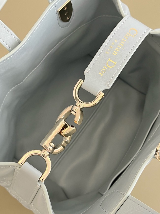 Small Dior Toujours Vertical Tote Bag Macrocannage Crinkled Calfskin M2835 light blue