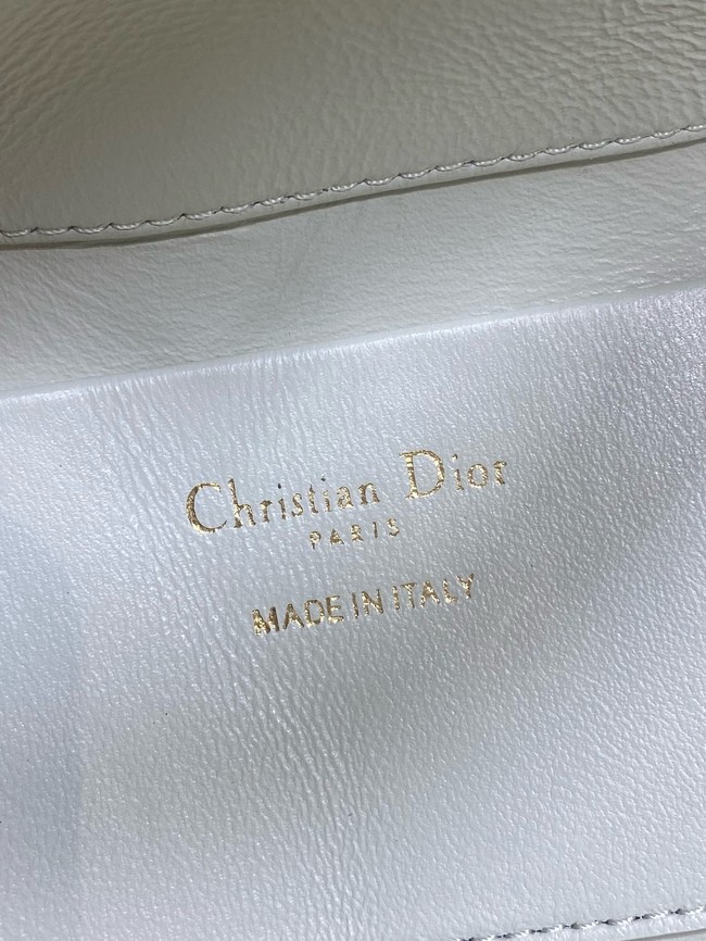 Small Dior Toujours Vertical Tote Bag Macrocannage Crinkled Calfskin M2835 white&black 
