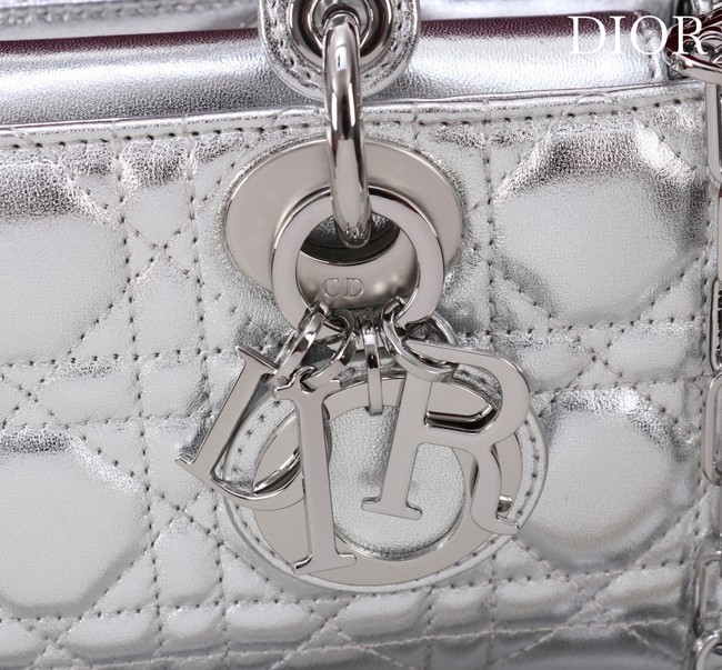 Dior Small Lady D-Joy Bag Silver-Tone Metallic Cannage Calfskin M0613