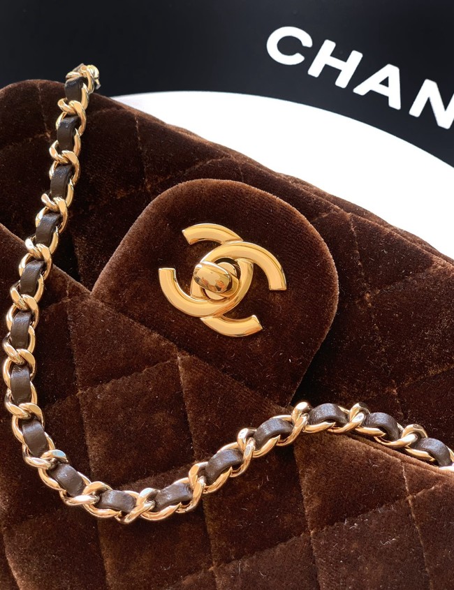 Chanel Mini Classic Handbag velvet AS1786 dark brown