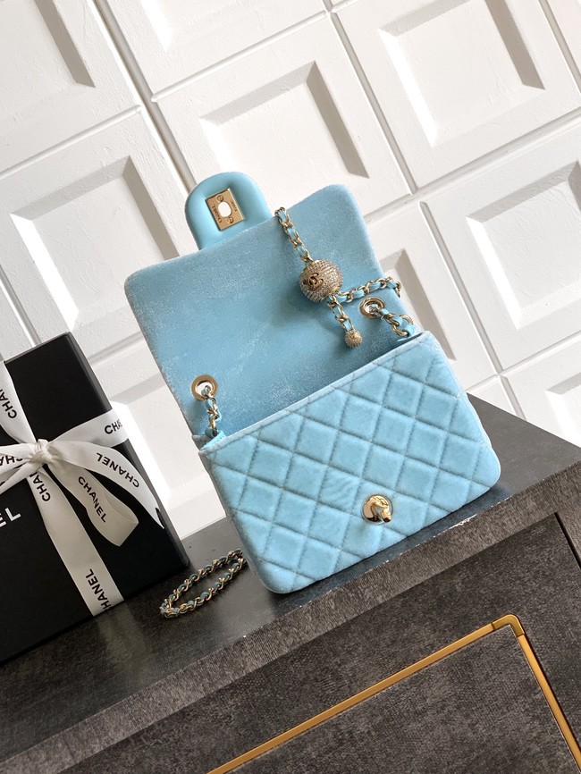 Chanel Mini Classic Handbag velvet AS1786 light blue