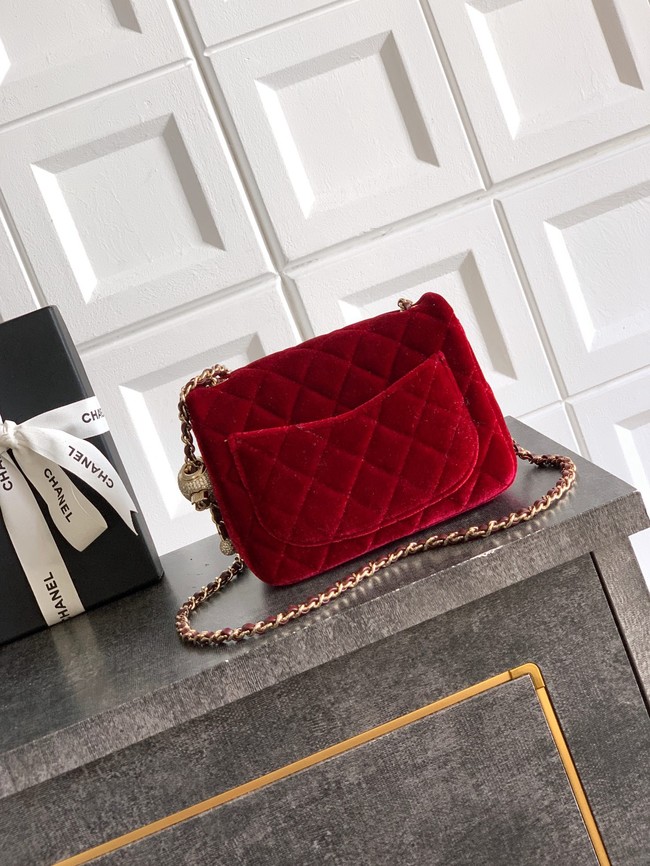 Chanel Mini Classic Handbag velvet AS1786 red